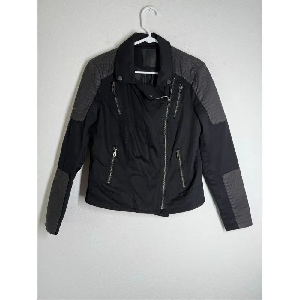 ONLY Moto Jacket Full Zip Quilted Shoulder Sleeve Details Sz S See Description